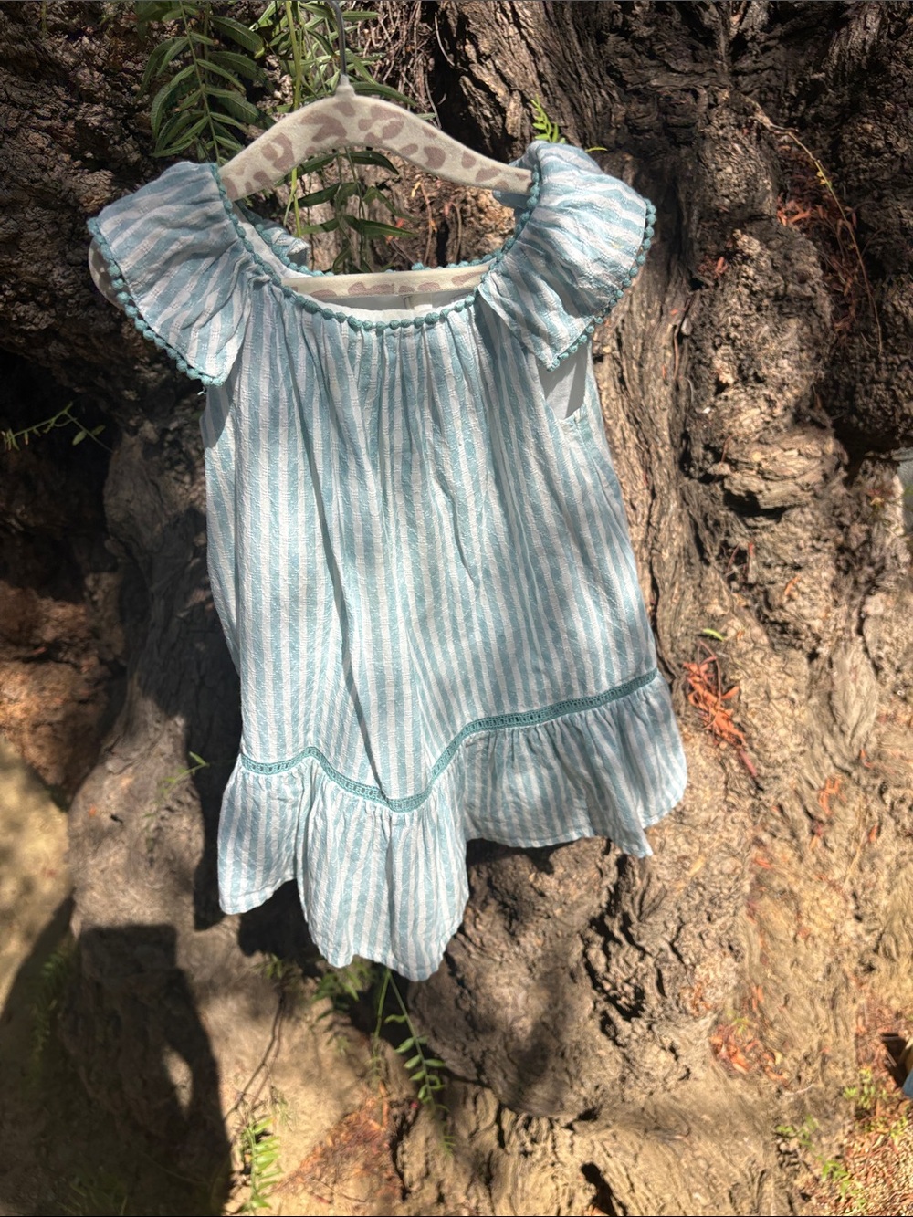 Mayoral Blue & White Striped Ruffle Dress